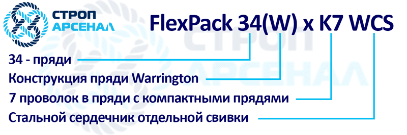 Маркировка стального каната FlexPack 34(W) x K7 WCS